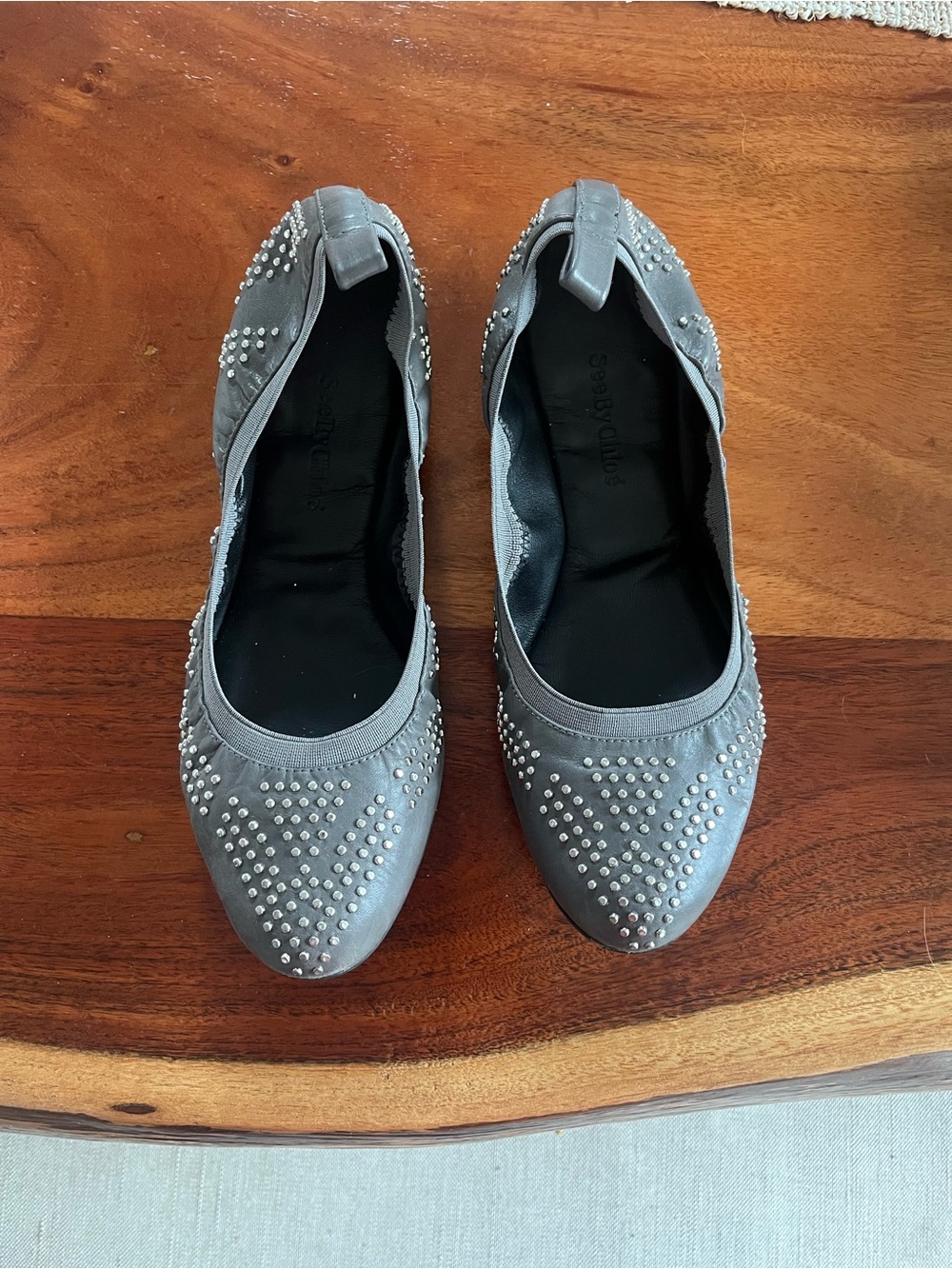 See By Chloé Grey Studded Pointed Ballet Flats